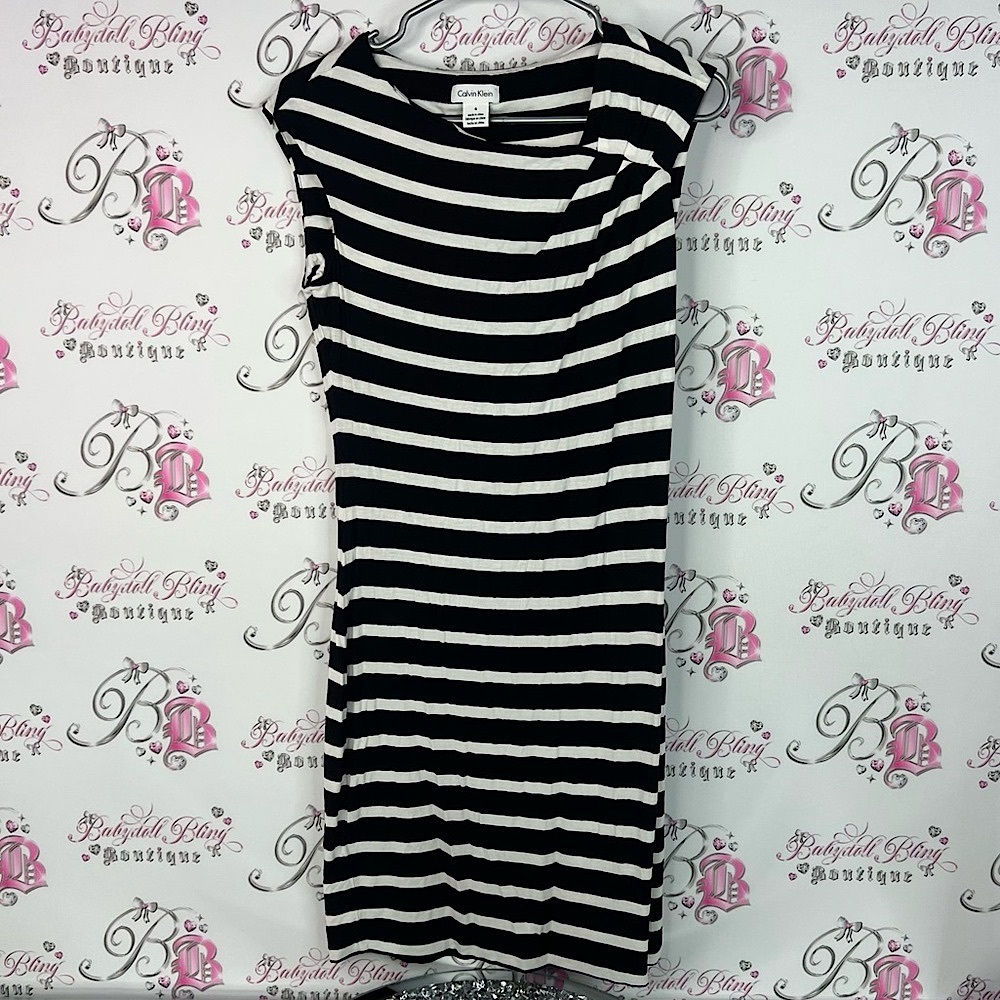 Calvin Klein dress stripes black white Monochrome Striped dress bodycon